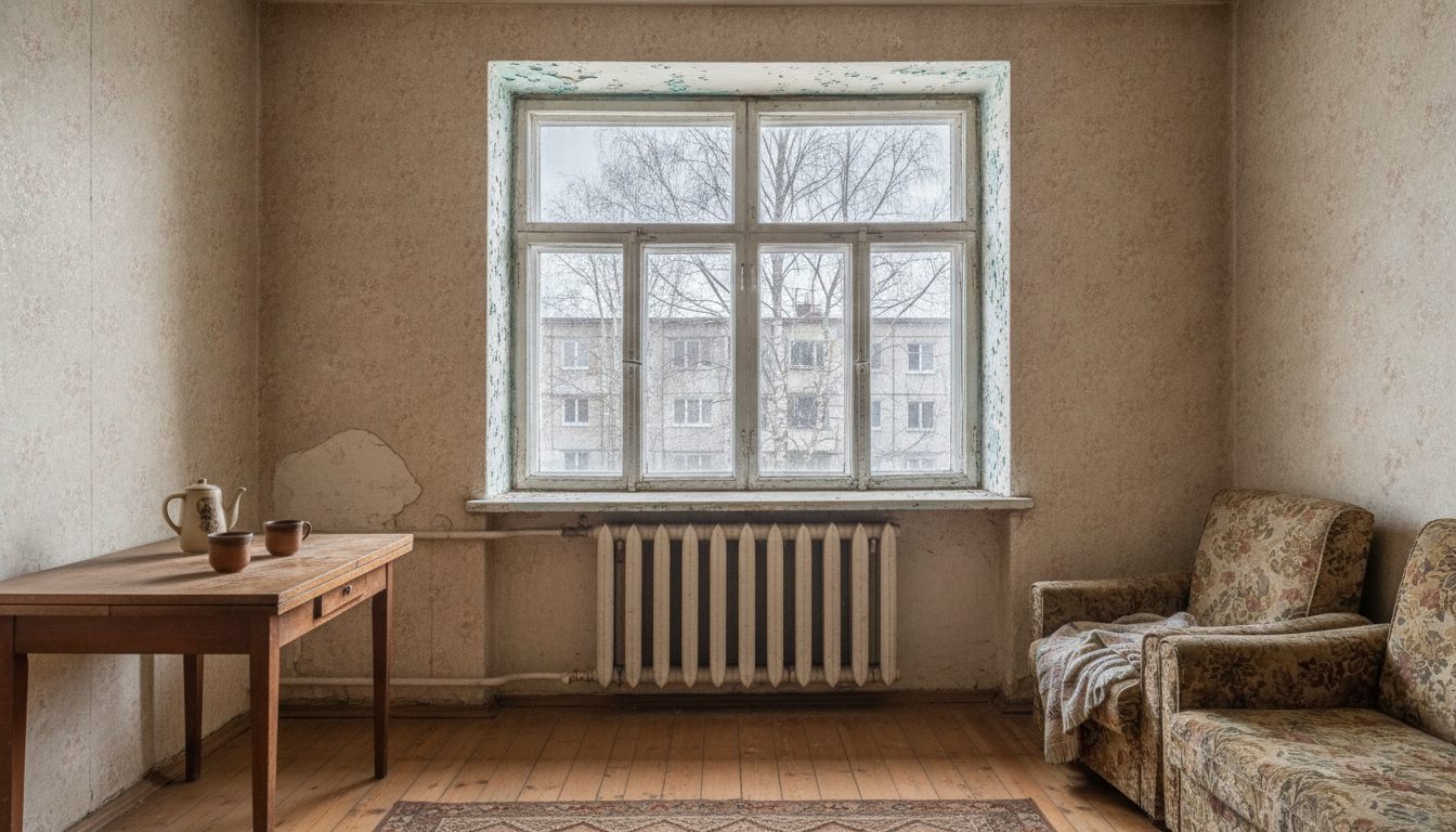 Интерьер квартиры в слуцке до установки окон ПВХ, вид на старое окно
